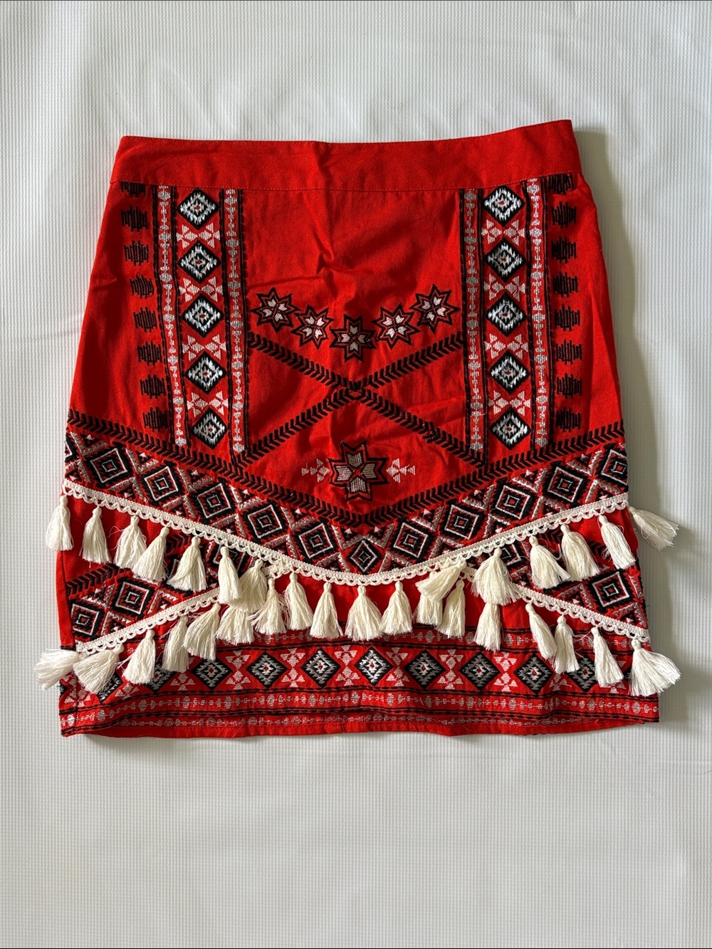 River Island Red Embroidered Tassel Skirt